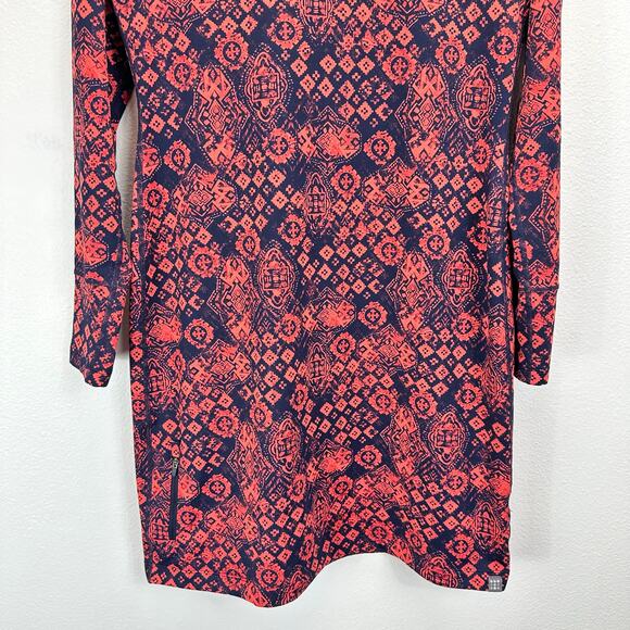 Title Nine Mercury Long Sleeve Hooded Dress Blue Geometric Small - Picture 4 of 12
